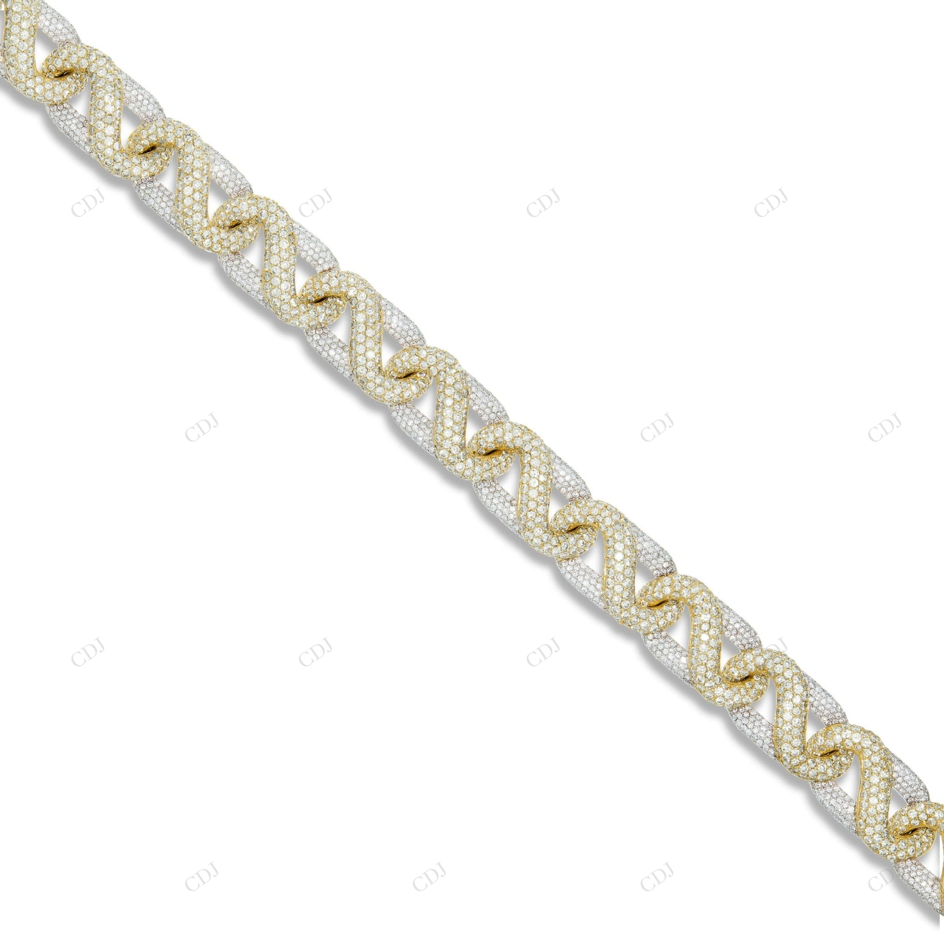 Two Tone Moissanite Yellow Gold Plated Cuban Link Chain CustomDiamJewel