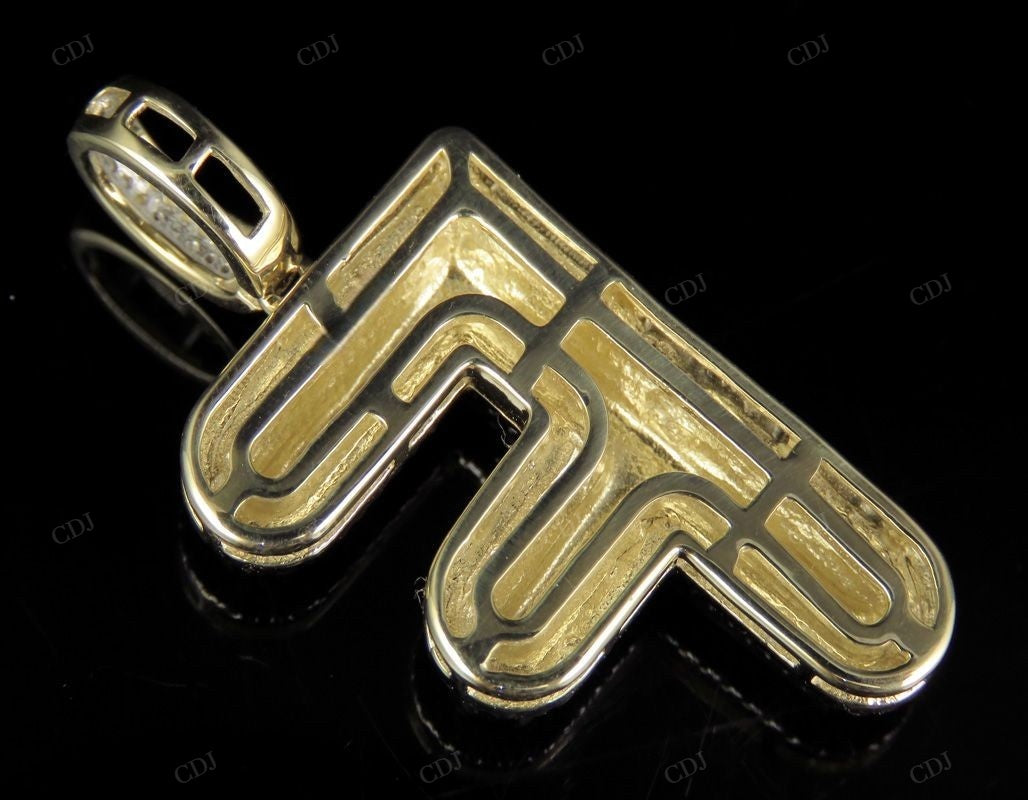 1.5" 0.80 CTW 10K Gold Natural Diamond Initial F Letter Pendant CustomDiamJewel