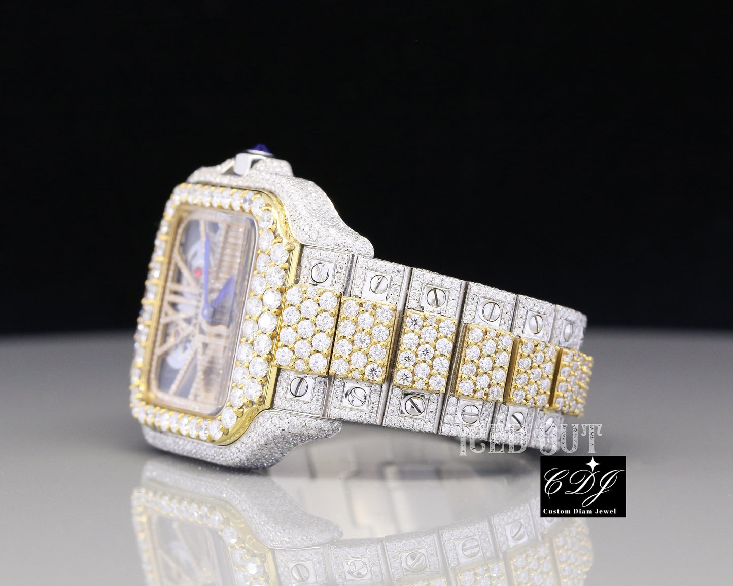 41mm Cartier Skeleton Two Tone Moissanite Diamond Watch customdiamjewel