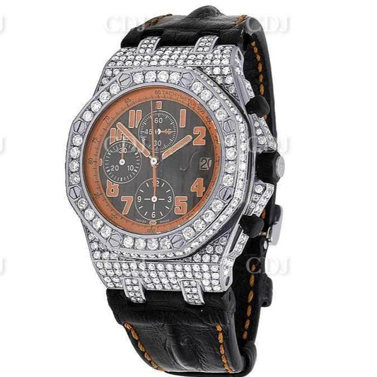 AP Chrono Iced Out Brown Strap Watch customdiamjewel