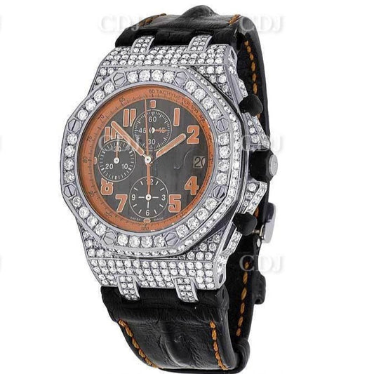 Silicon Belt Bezel Moissanite Diamond Black Dial Watch customdiamjewel