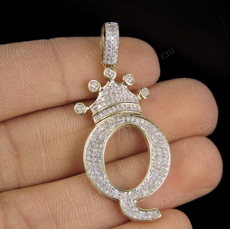 1.5" 14K Solid Gold Letter 'Q' Crown Real Diamond Custom Pendant CustomDiamJewel