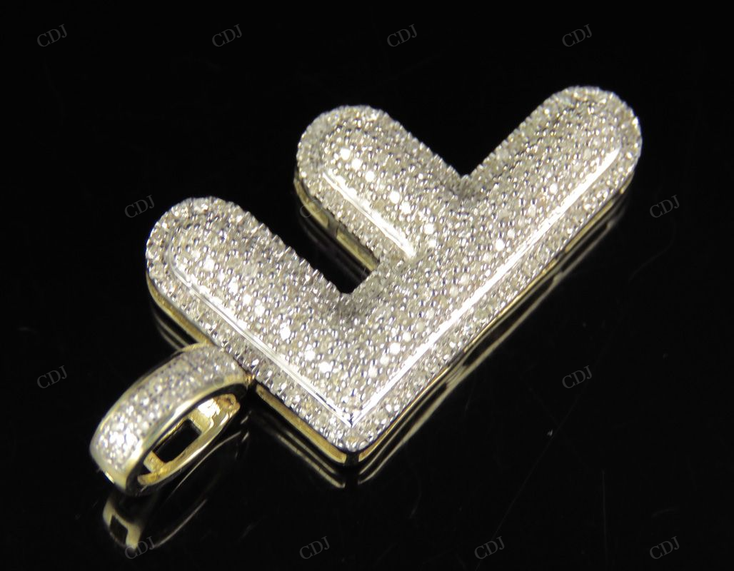 1.5" 0.80 CTW 10K Gold Natural Diamond Initial F Letter Pendant CustomDiamJewel