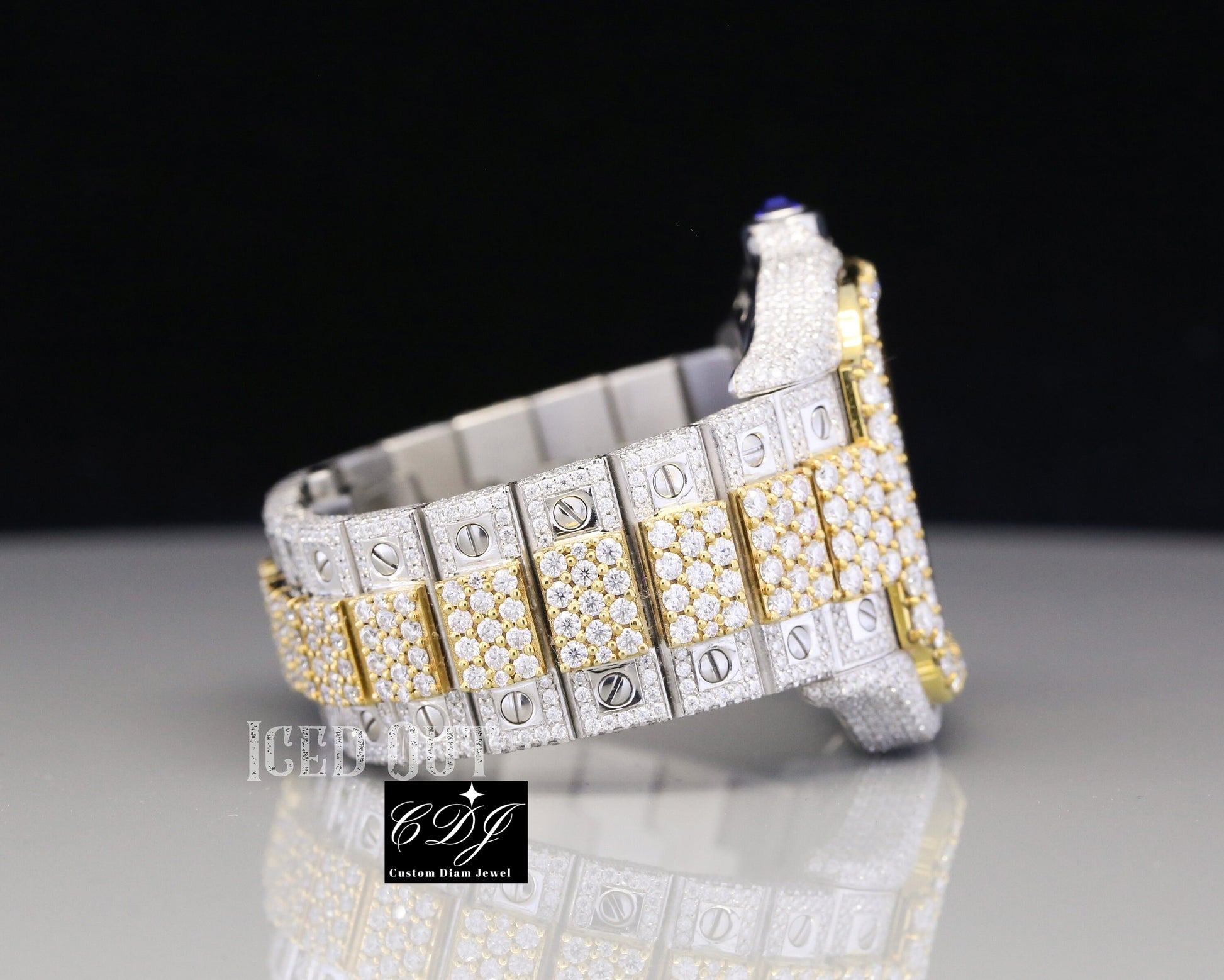 41mm Cartier Skeleton Two Tone Moissanite Diamond Watch customdiamjewel