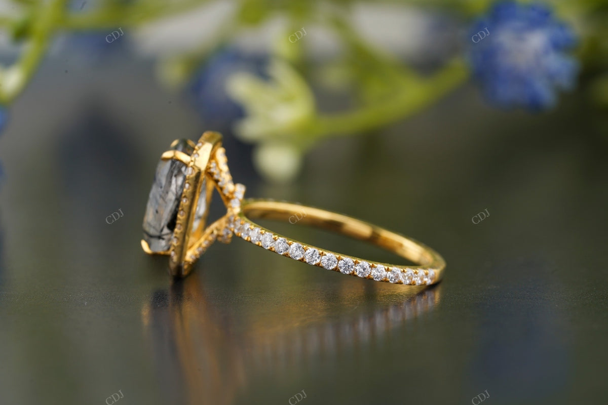 Rutilated Quartz Moissanite Pavé Halo Ring customdiamjewel