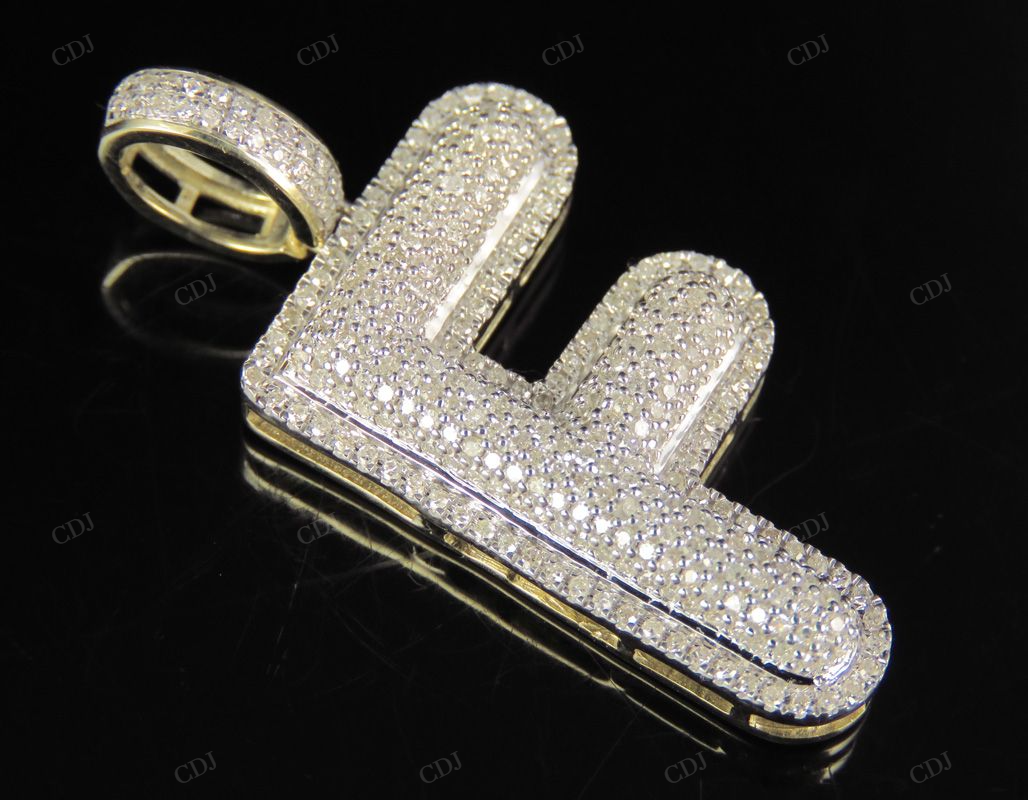 1.5" 0.80 CTW 10K Gold Natural Diamond Initial F Letter Pendant CustomDiamJewel