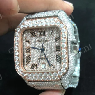 Fully Iced Out Cartier Lab Grown Diamond Swiss Movement Watch customdiamjewel