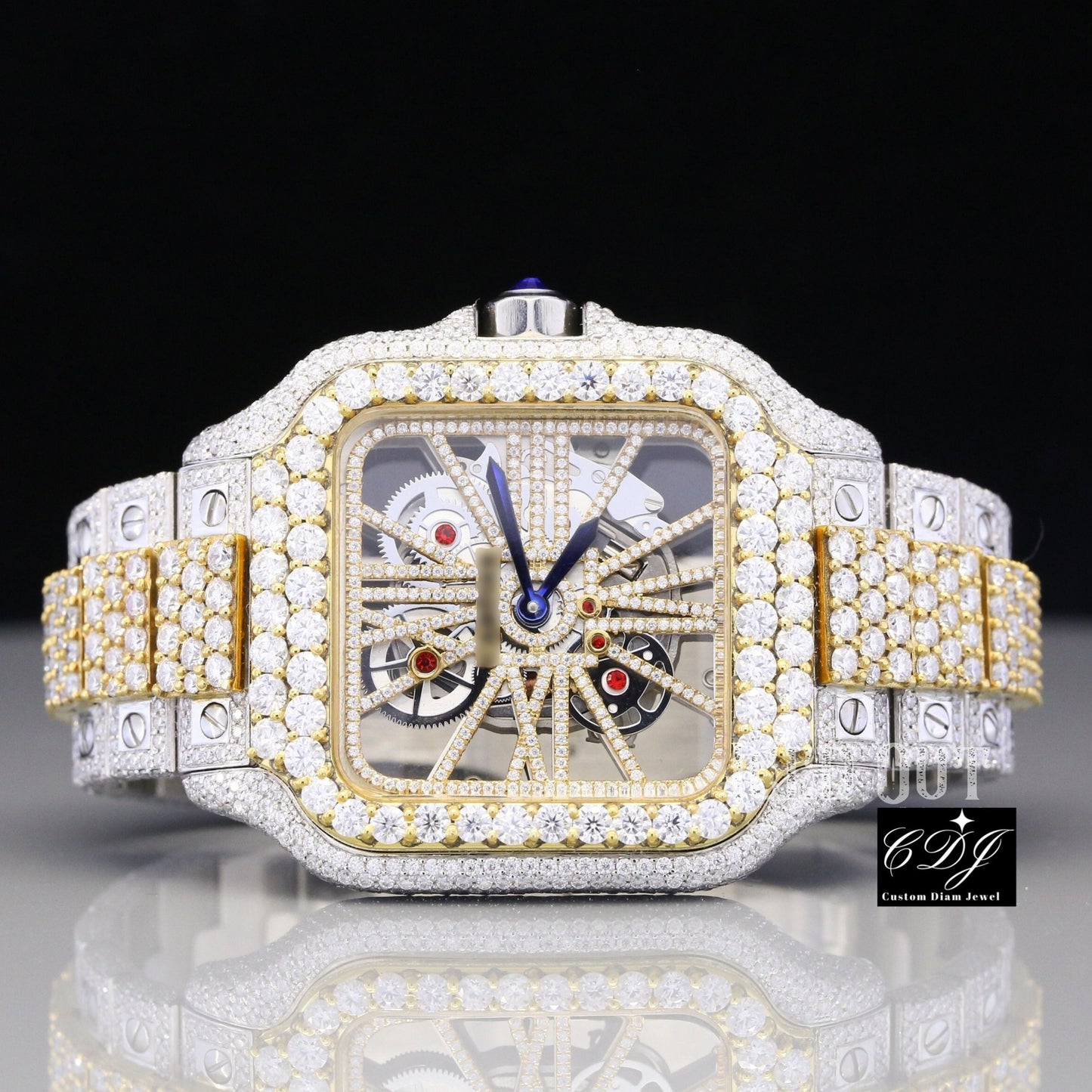 Fabulous Moissanite Skeleton Dual Tone Watch For Men's Watch customdiamjewel