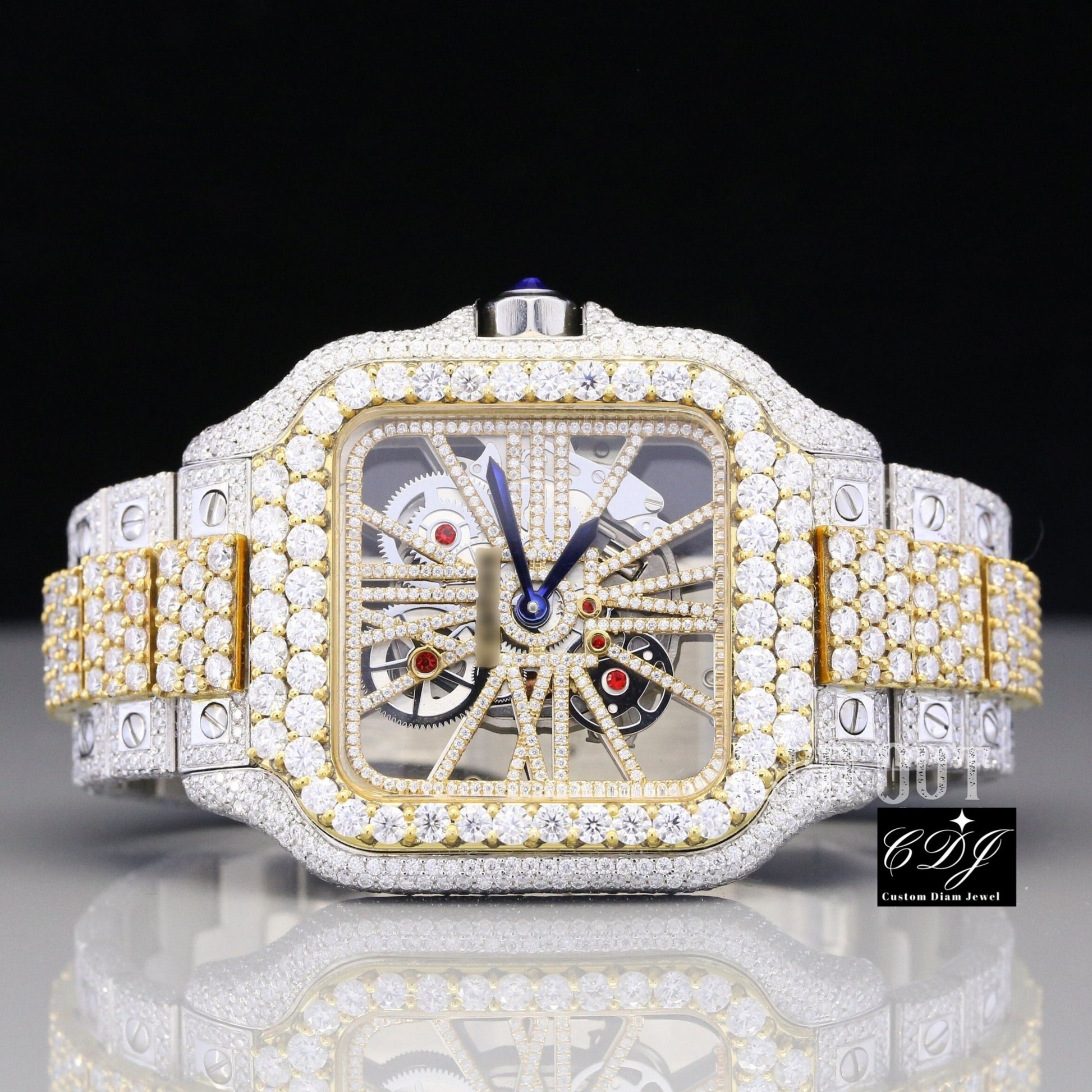 Fabulous Moissanite Skeleton Dual Tone Watch For Men's Watch customdiamjewel