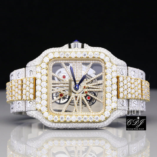 Fabulous Moissanite Skeleton Dual Tone Watch For Men's Watch customdiamjewel