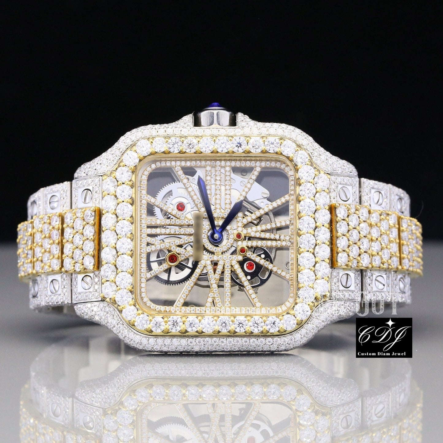 41mm Cartier Skeleton Two Tone Moissanite Diamond Watch customdiamjewel
