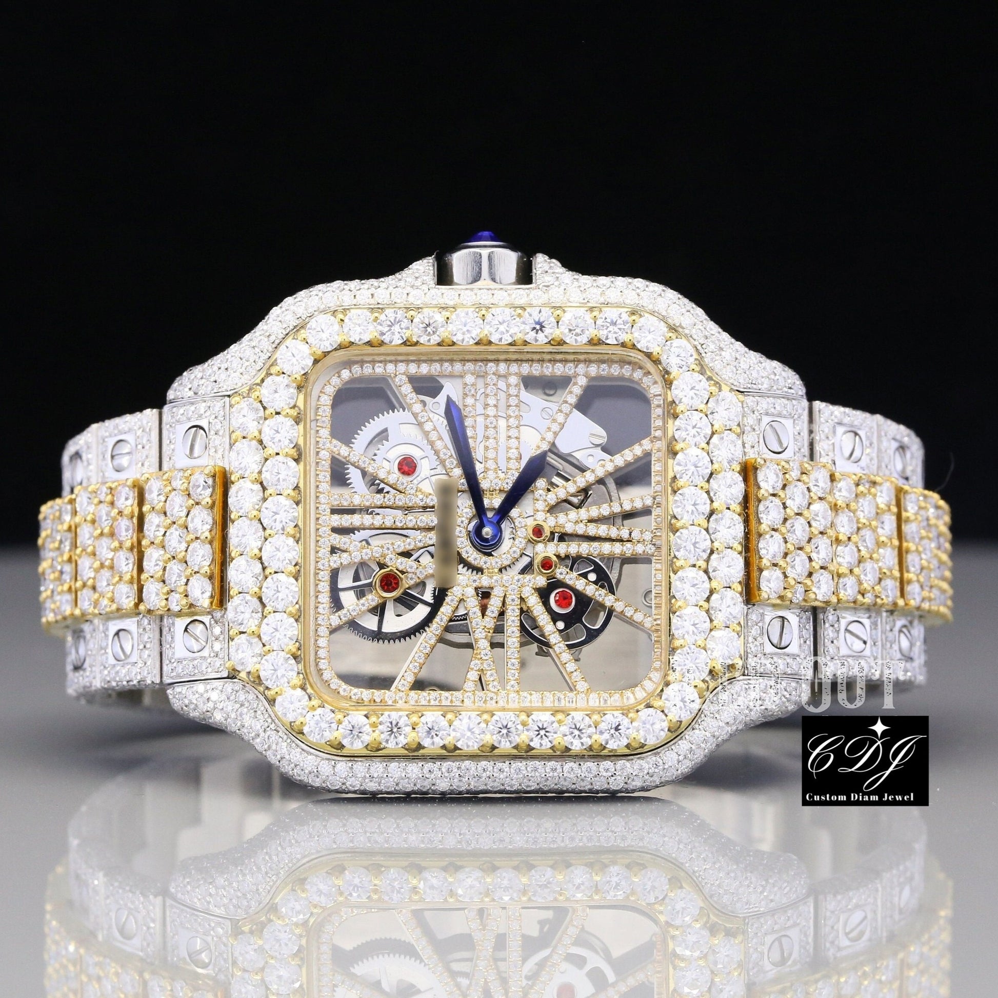 41mm Cartier Skeleton Two Tone Moissanite Diamond Watch customdiamjewel