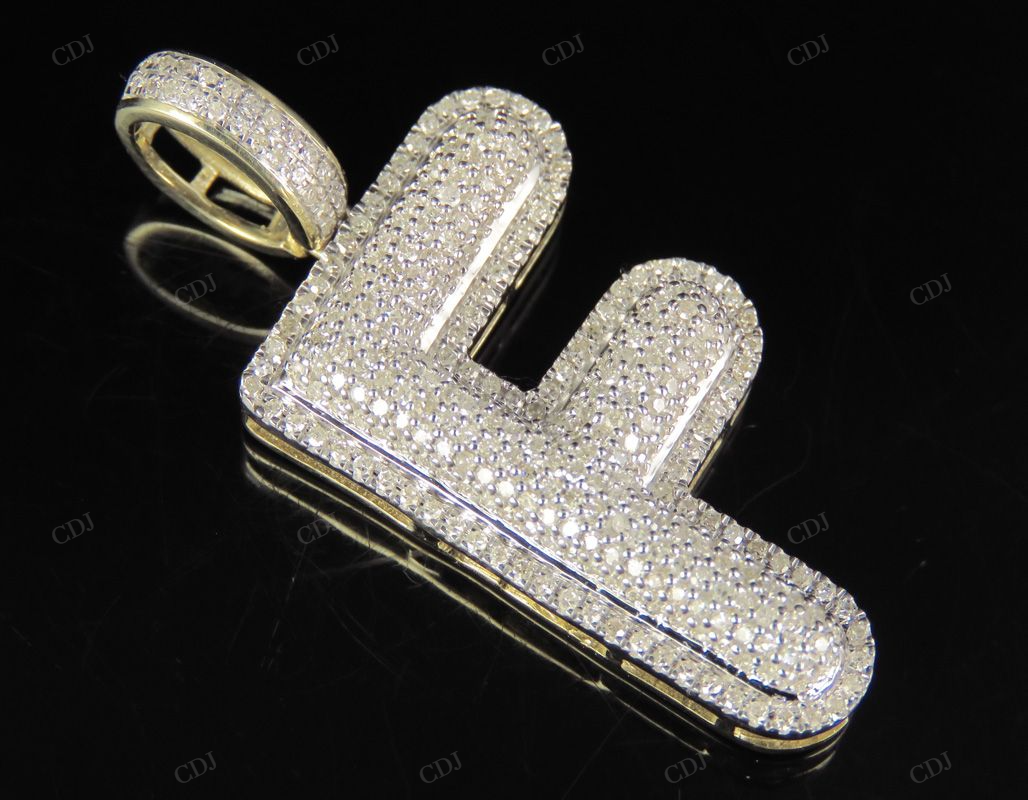 1.5" 0.80 CTW 10K Gold Natural Diamond Initial F Letter Pendant CustomDiamJewel