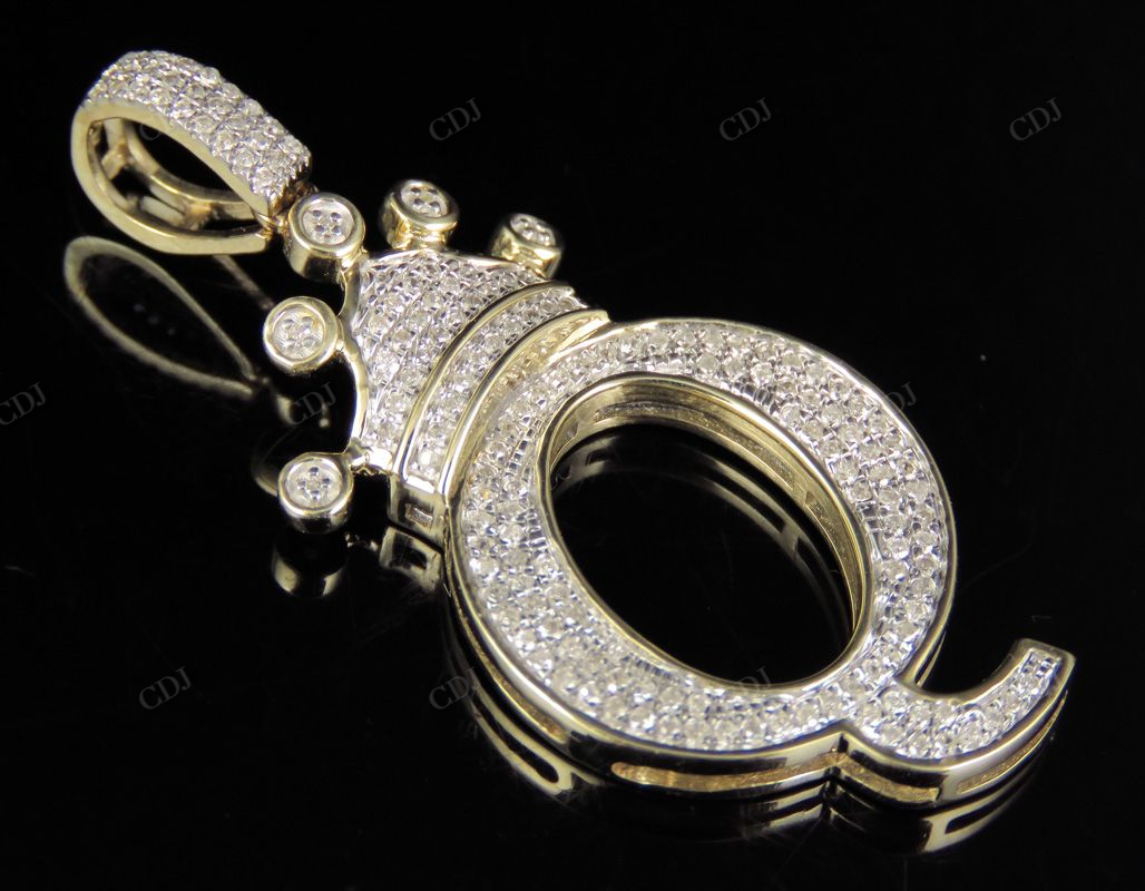 1.5" 14K Solid Gold Letter 'Q' Crown Real Diamond Custom Pendant CustomDiamJewel