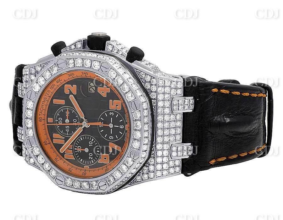 AP Chrono Iced Out Brown Strap Watch customdiamjewel