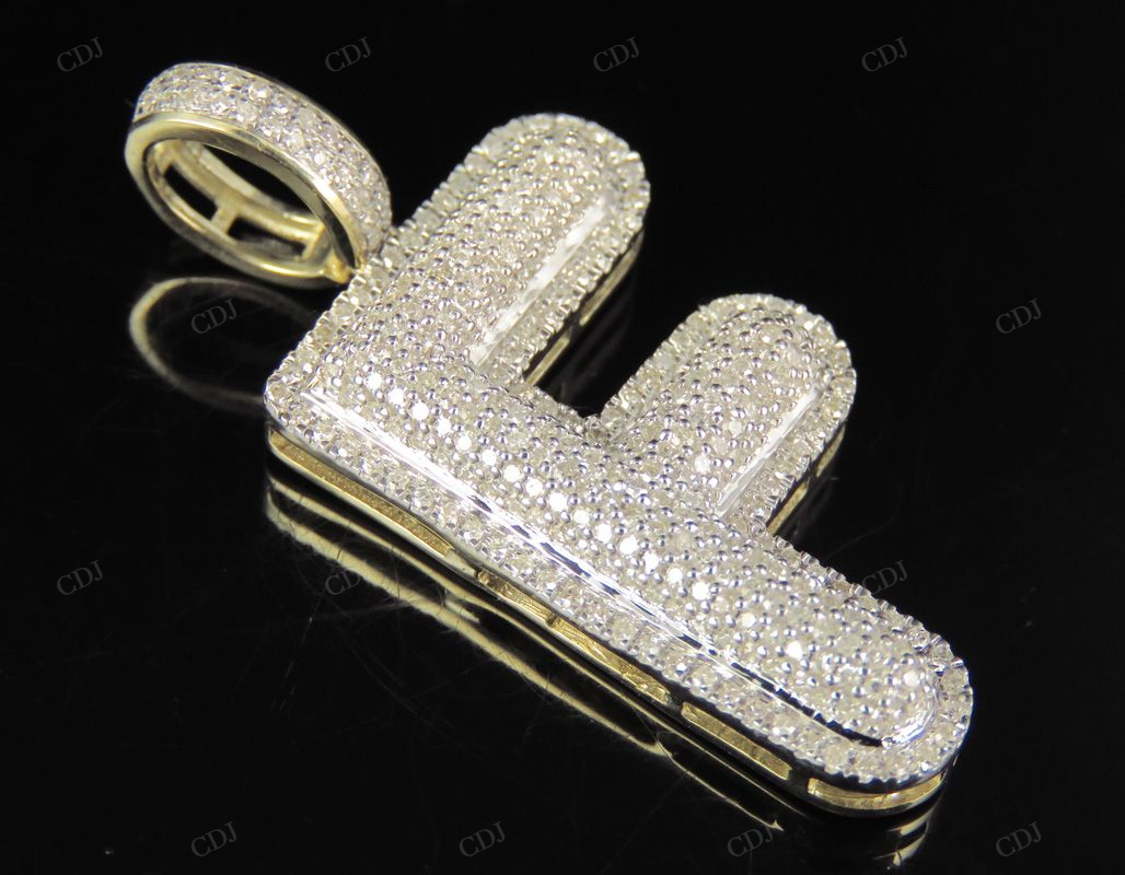 1.5" 0.80 CTW 10K Gold Natural Diamond Initial F Letter Pendant CustomDiamJewel