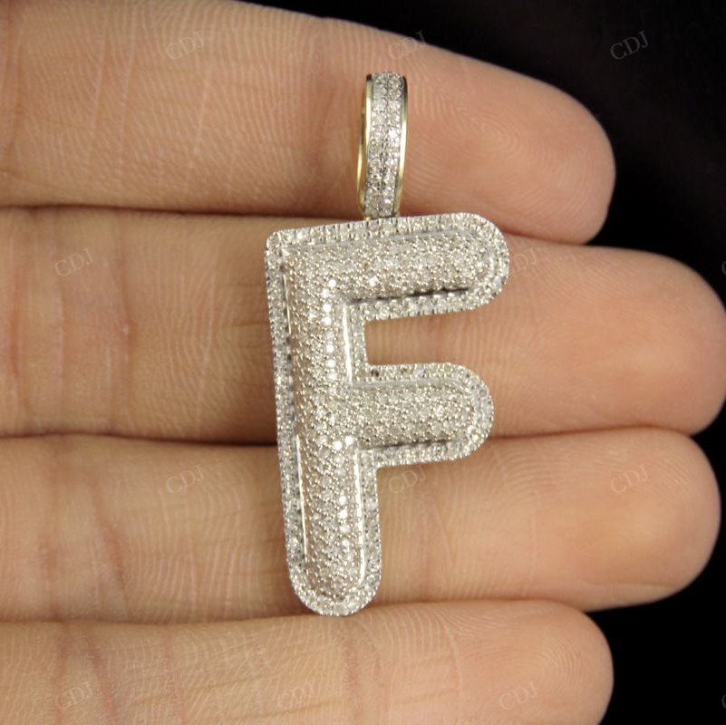 1.5" 0.80 CTW 10K Gold Natural Diamond Initial F Letter Pendant CustomDiamJewel