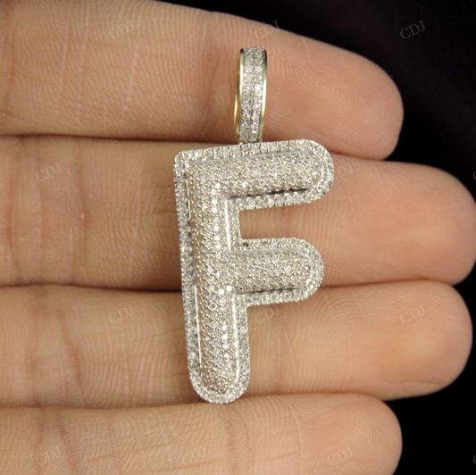 1.5" 0.80 CTW 10K Gold Natural Diamond Initial F Letter Pendant CustomDiamJewel