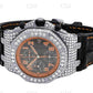 AP Chrono Iced Out Brown Strap Watch customdiamjewel