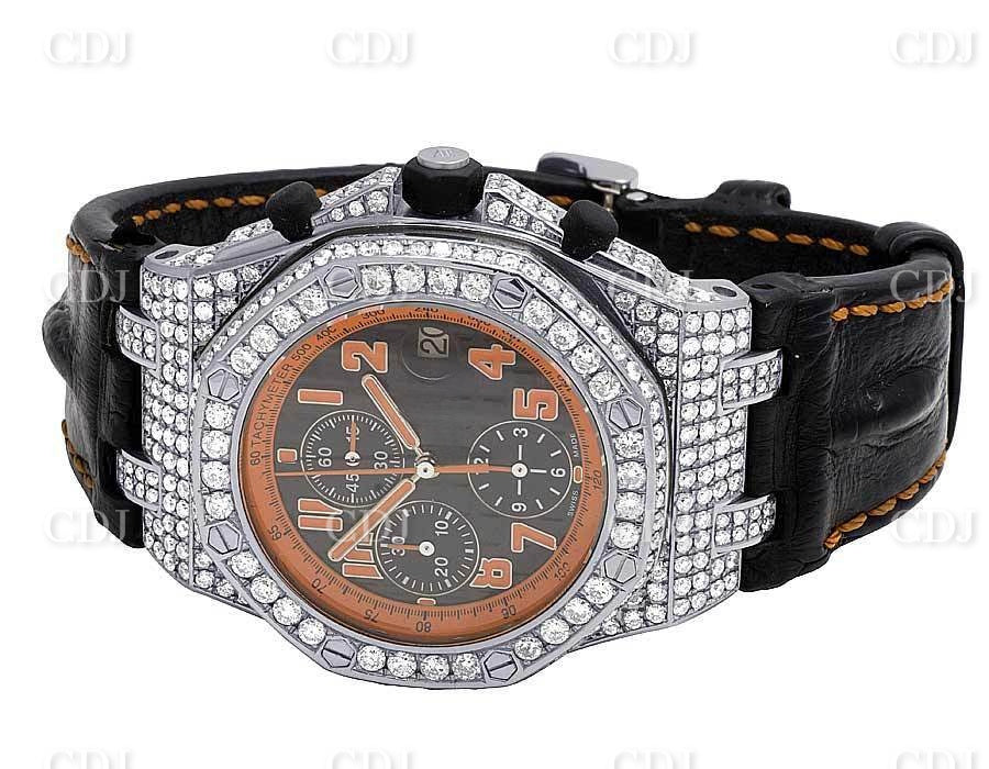 AP Chrono Iced Out Brown Strap Watch customdiamjewel