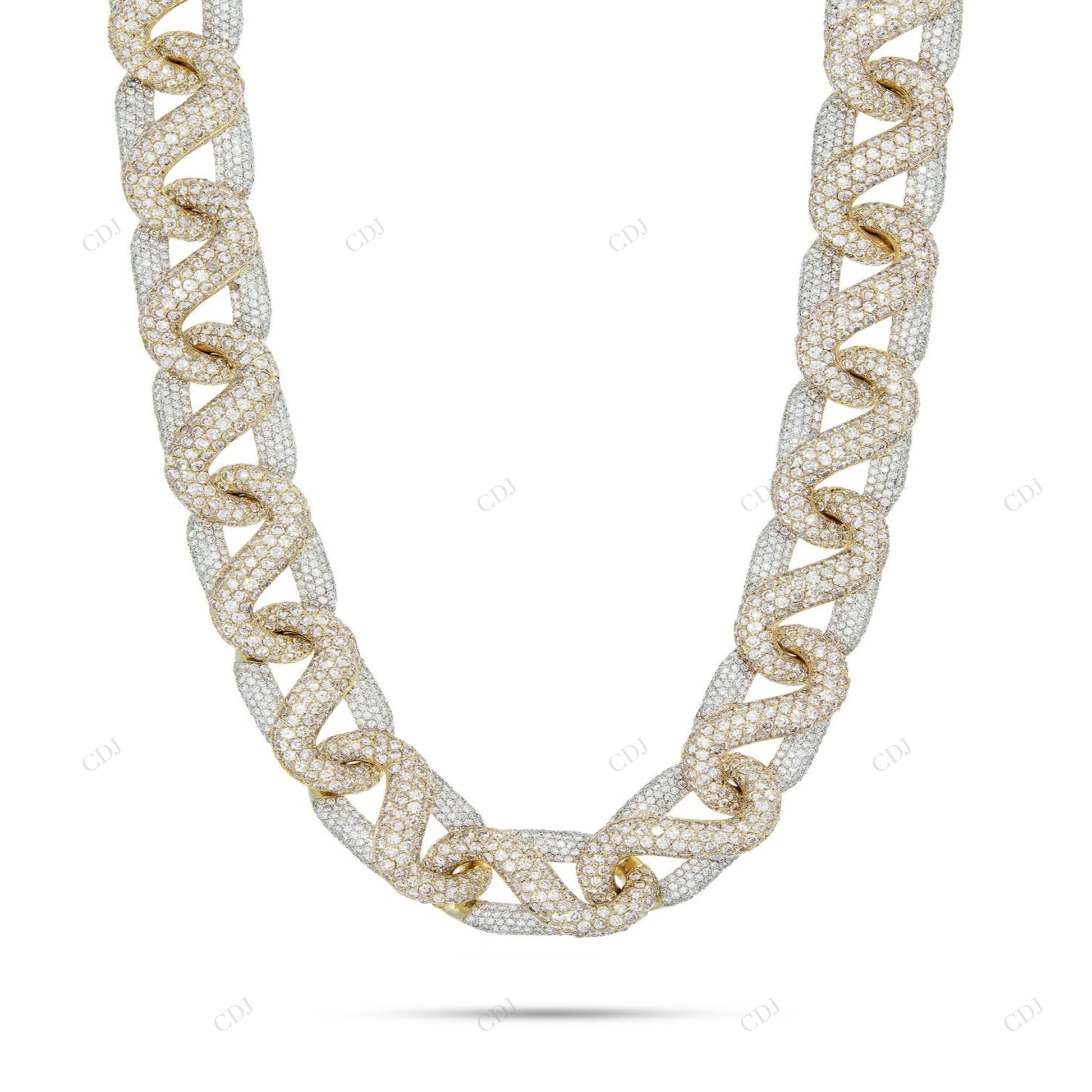 Two Tone Moissanite Yellow Gold Plated Cuban Link Chain CustomDiamJewel
