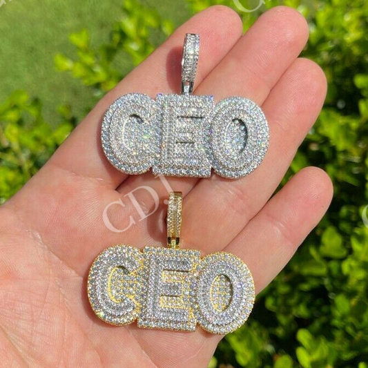 Large Iced Baguette Diamond CEO Big Boss Pendant  customdiamjewel   