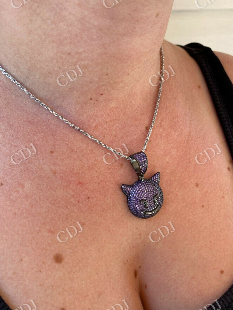 Smiling Devil Emoji Pendant  customdiamjewel   