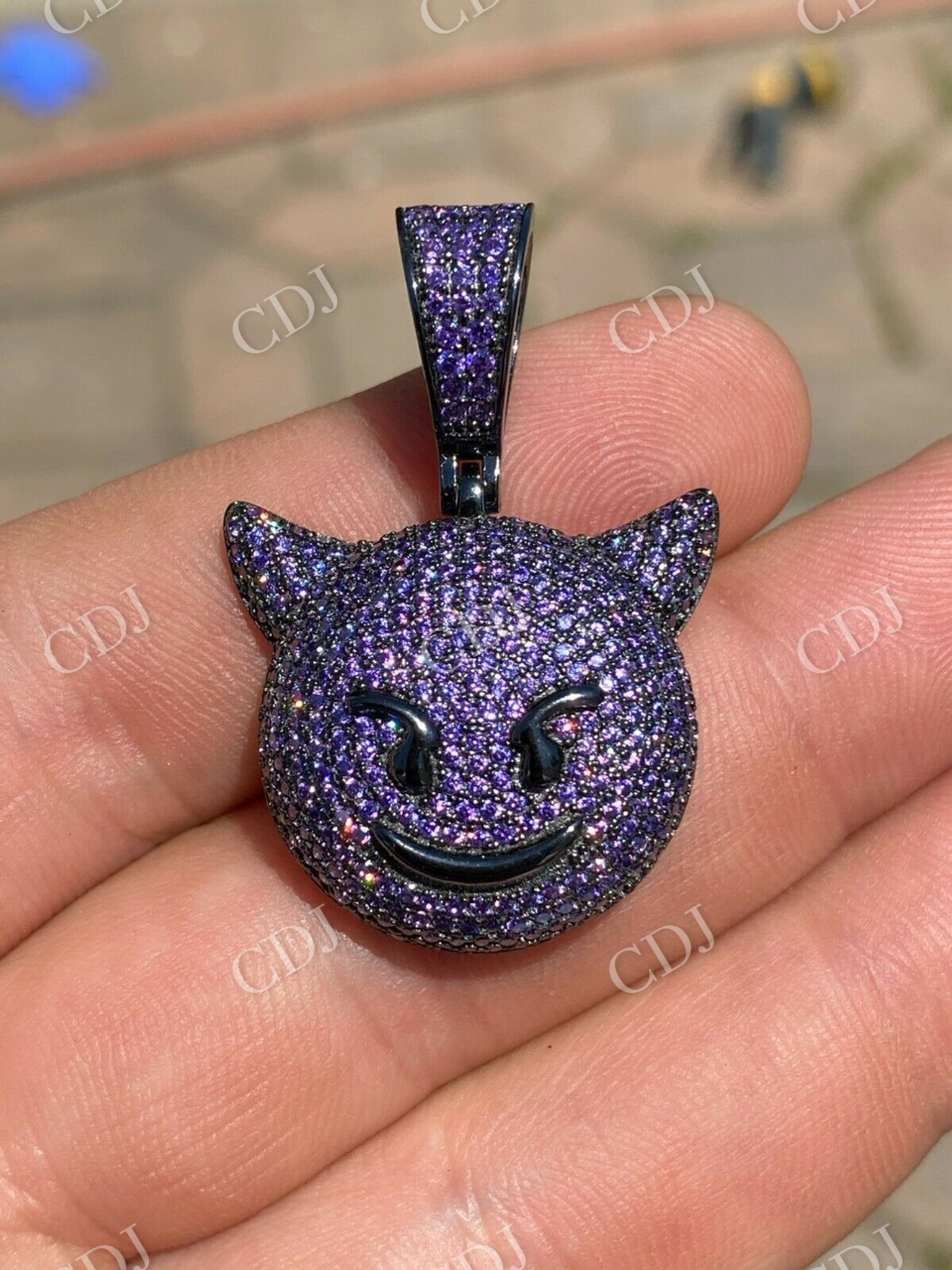 Smiling Devil Emoji Pendant  customdiamjewel   