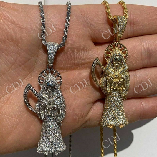 Fully Iced Santa Muerte Grim Reaper Death Pendant  customdiamjewel   