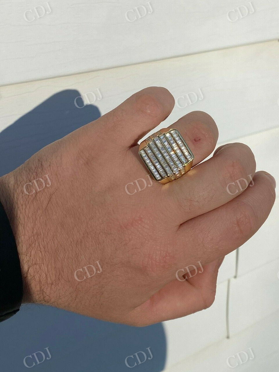 14K Gold Baguette Diamond Hip- Hop Men's Ring  customdiamjewel   
