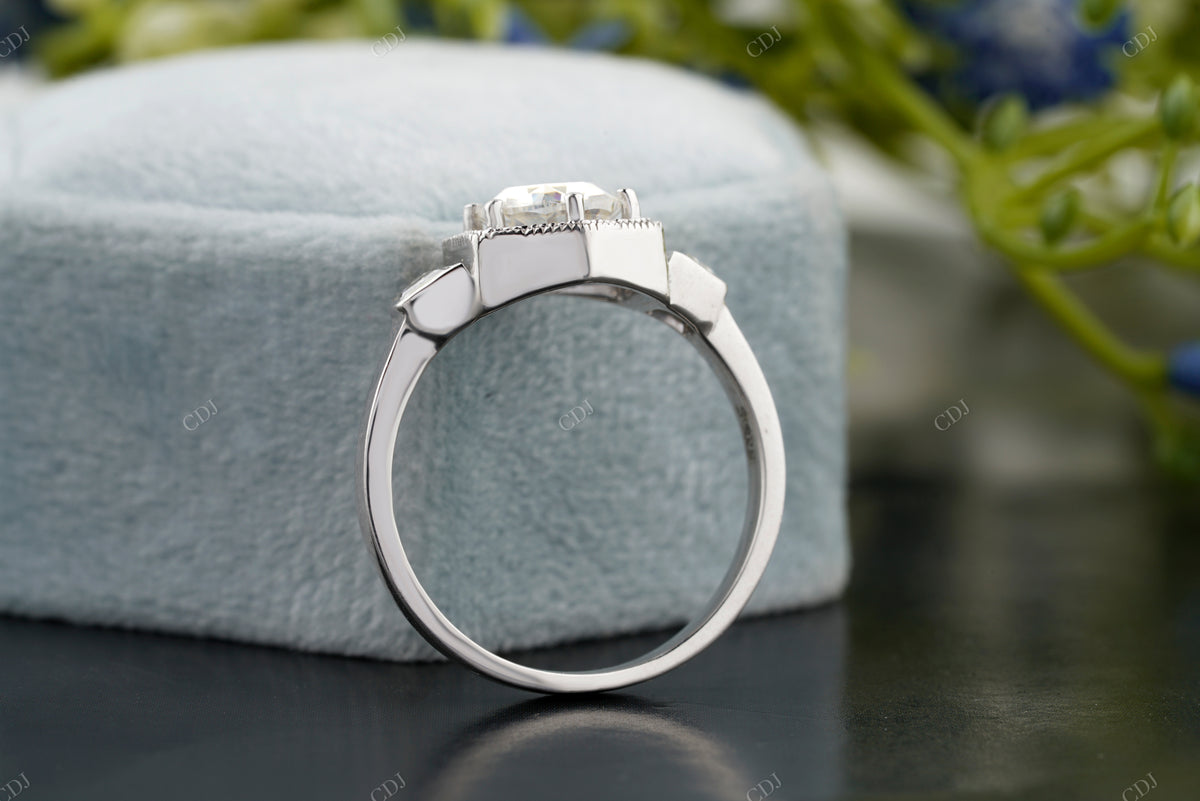 Hexagon Lab-Grown Diamond Milgrain Halo  Ring