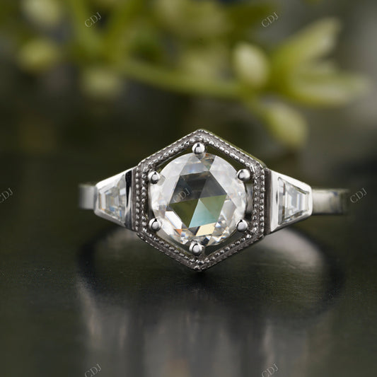 Hexagon Lab-Grown Diamond Milgrain Halo  Ring
