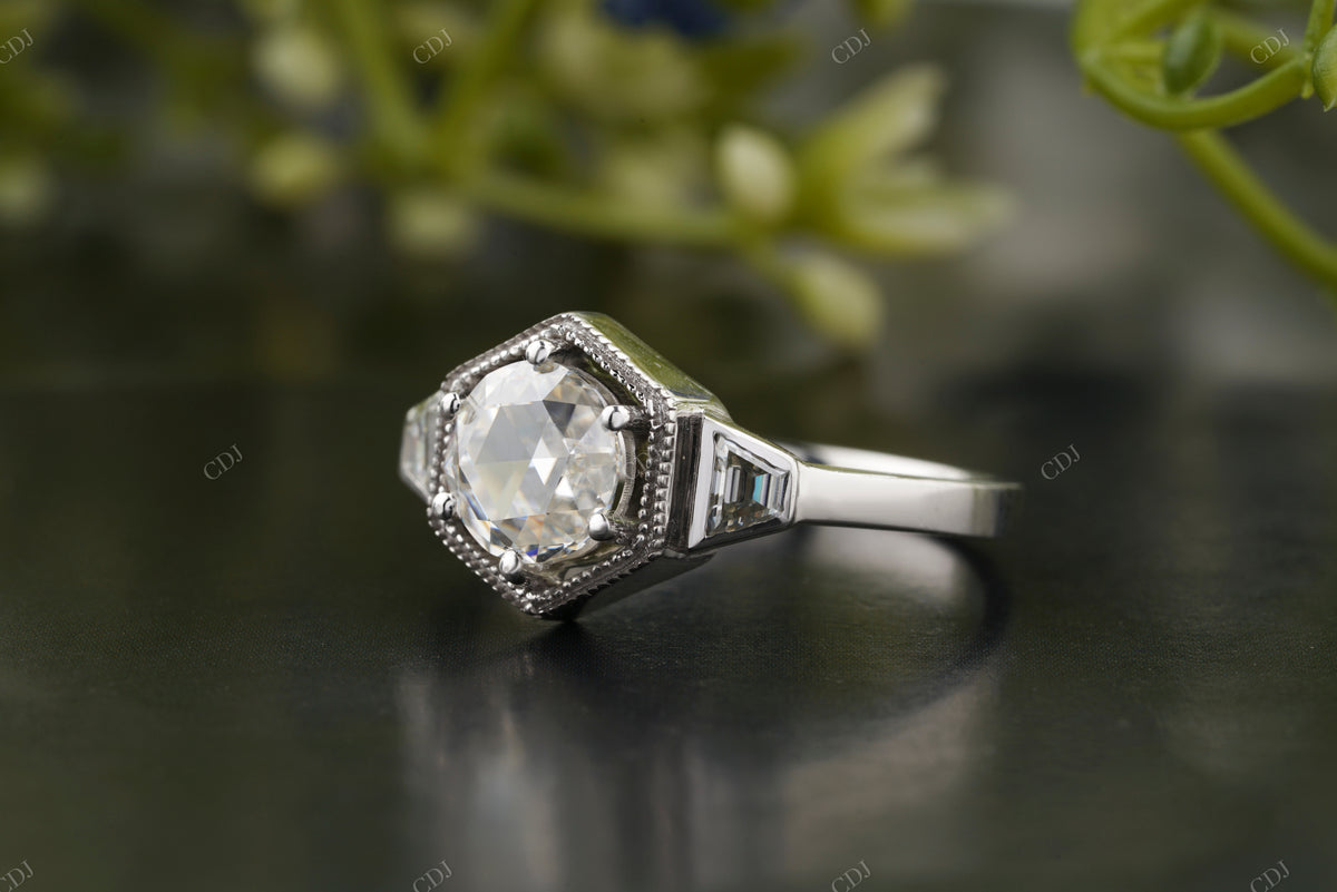 Hexagon Lab-Grown Diamond Milgrain Halo  Ring