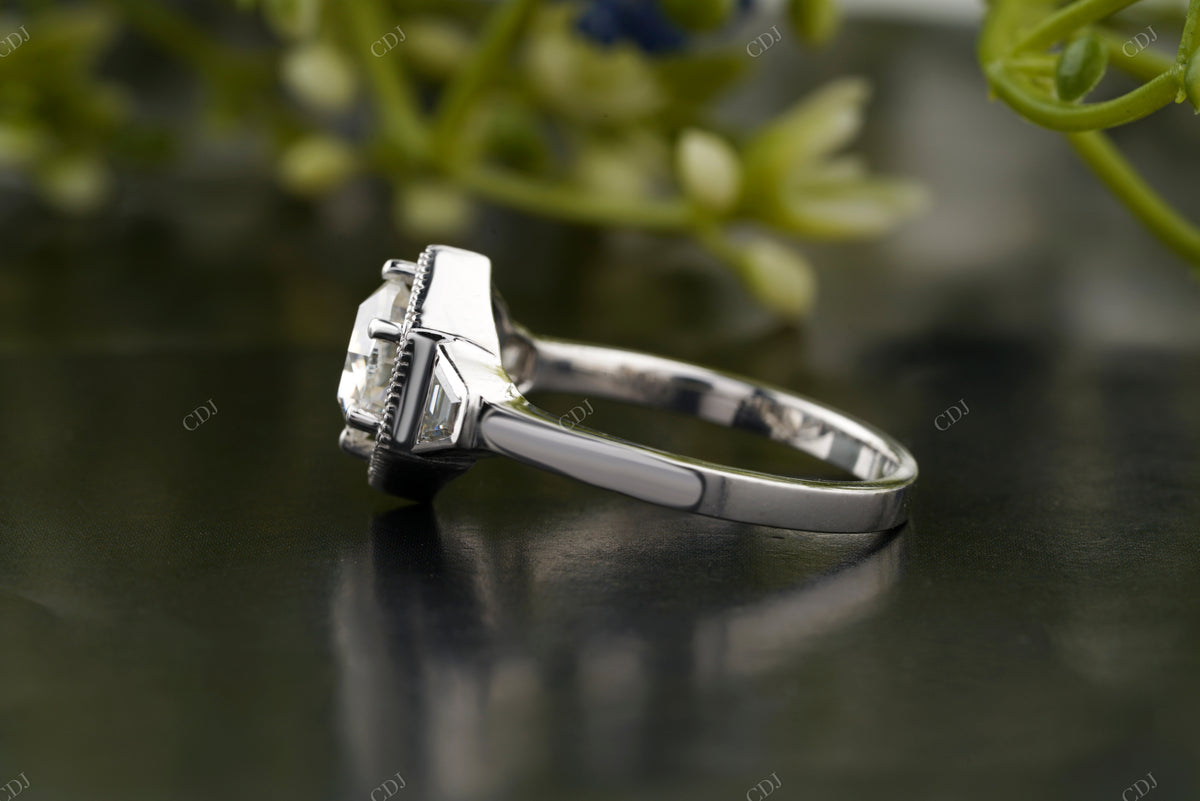 Hexagon Lab-Grown Diamond Milgrain Halo  Ring