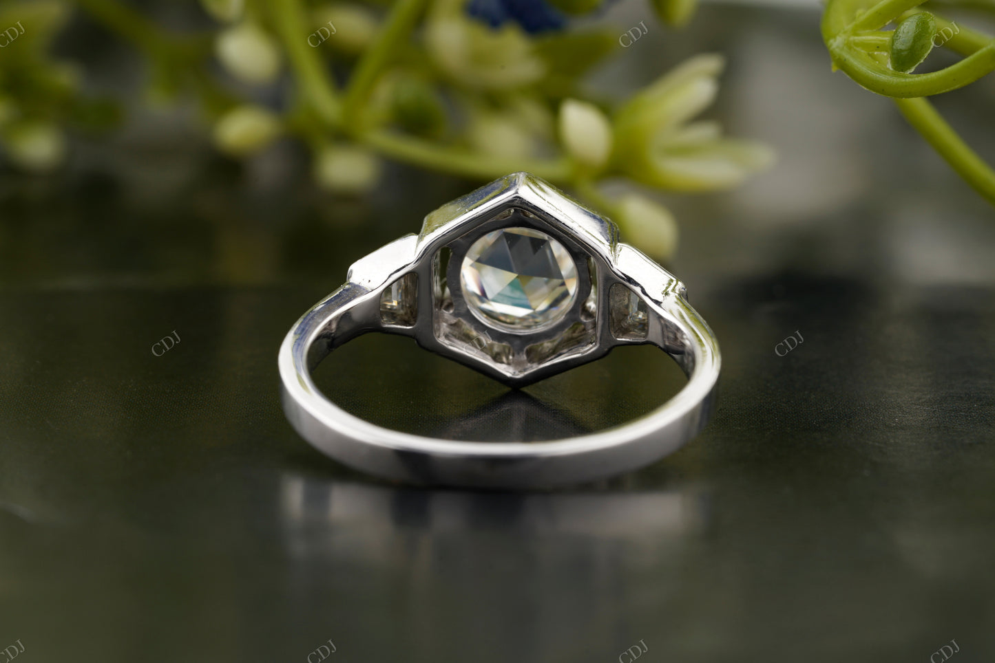 Hexagon Lab-Grown Diamond Milgrain Halo  Ring