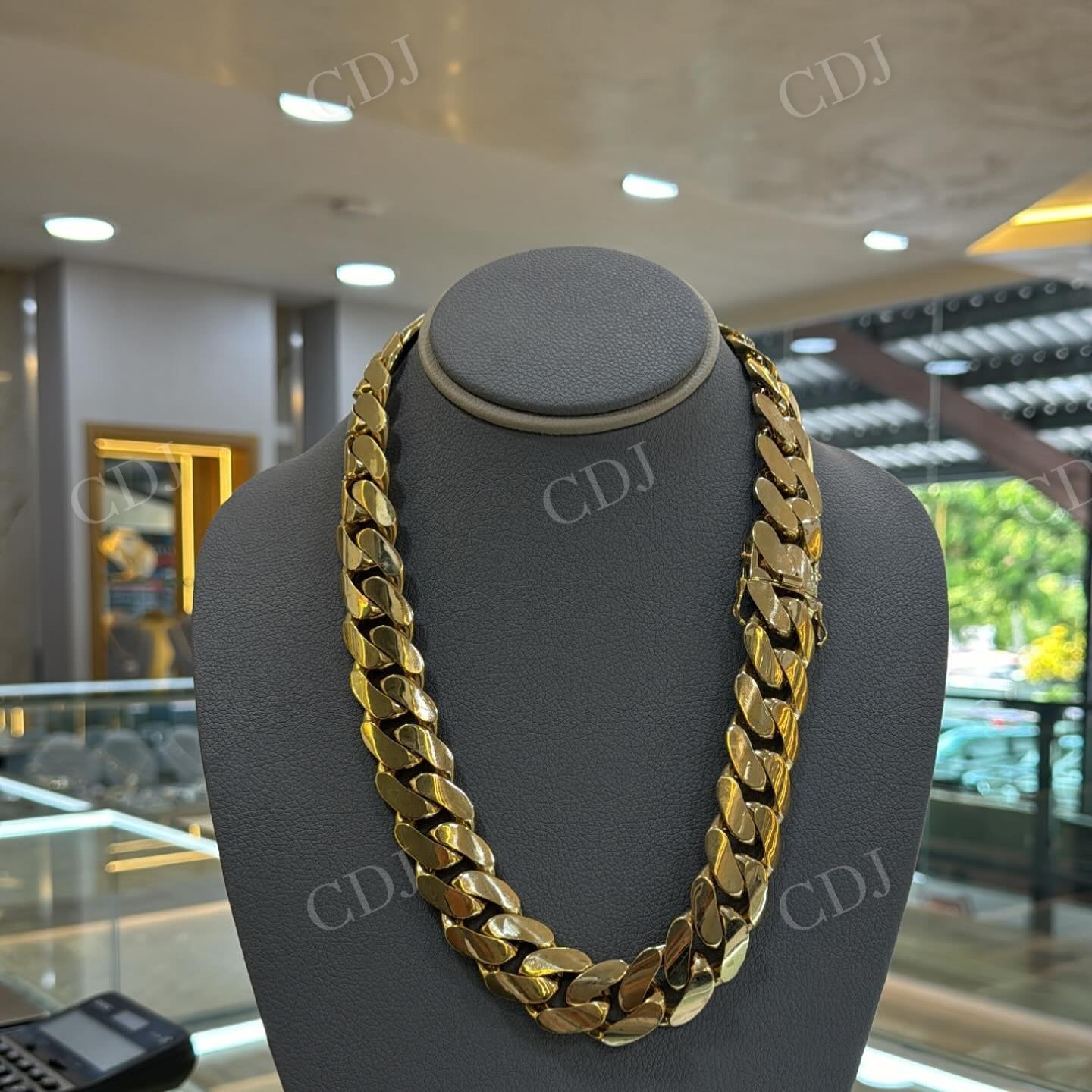 18K Yellow Gold Plain Miami Cuban Link Necklace hip hop jewelry CustomDiamJewel   
