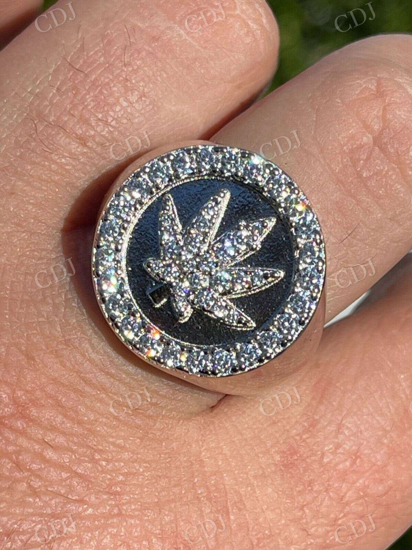 Marijuana Leaf Men's Diamond Ring  customdiamjewel   
