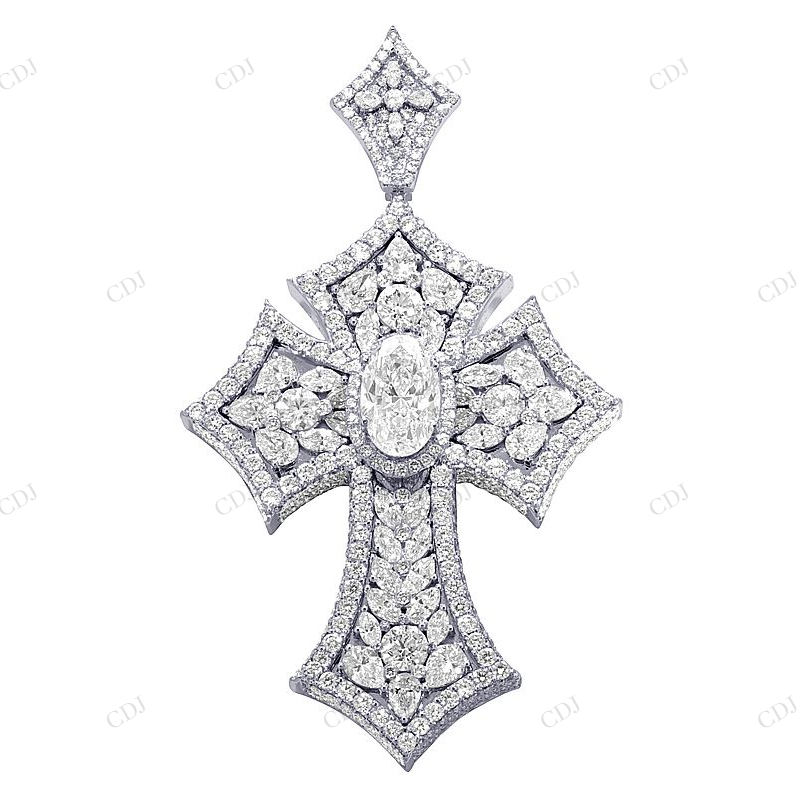 3.25 Inch Pear n Marquise Lab Grown 14K Gold Cross Pendant Hip Hop Pendent CustomDiamJewel