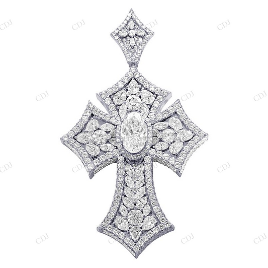 3.25 Inch Pear n Marquise Lab Grown 14K Gold Cross Pendant Hip Hop Pendent CustomDiamJewel