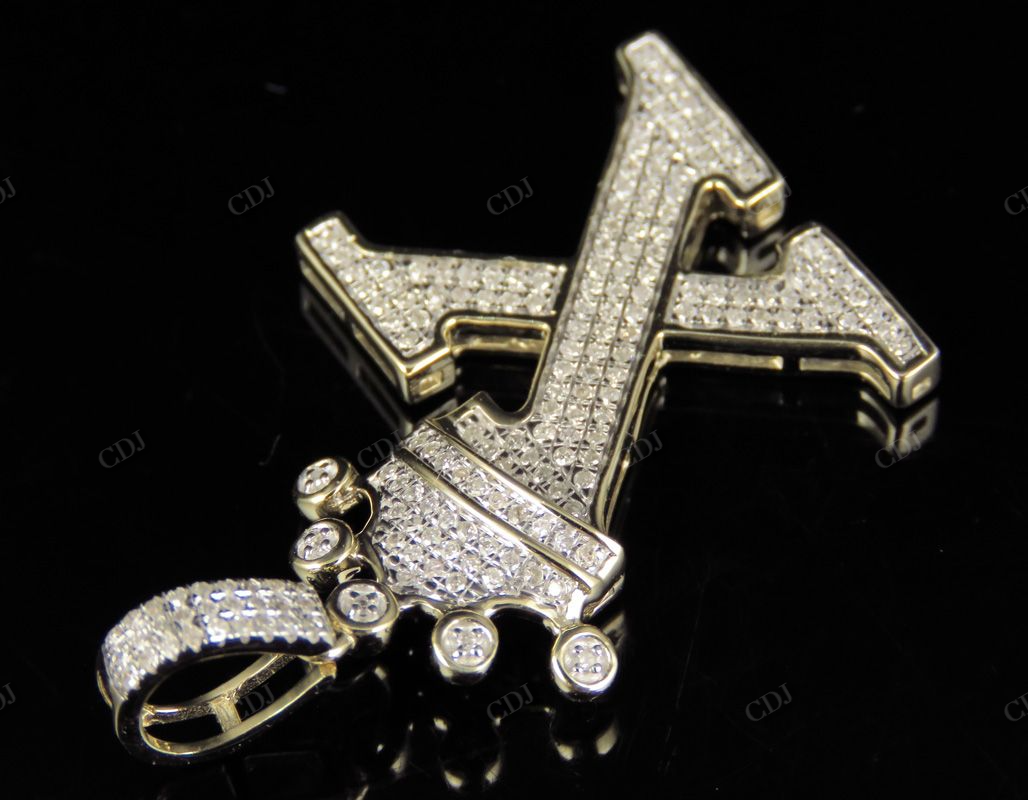 1.5" 0.40 CTW Initial 10K Gold Letter 'X' Crown Real Diamond Pendant CustomDiamJewel