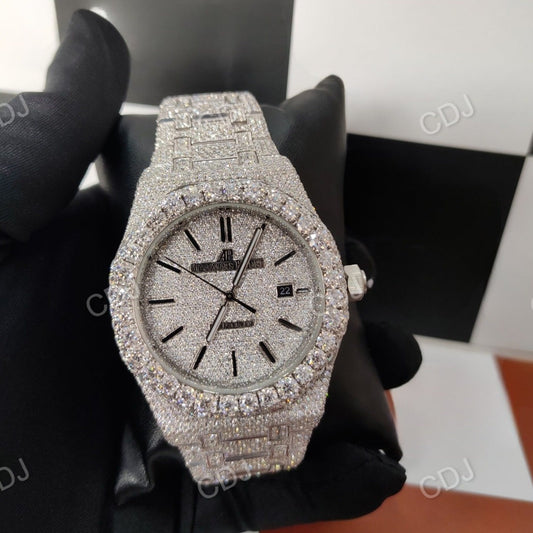 High Quality VVS Moissanite Fully White Gold Plated AP Watches For Men customdiamjewel