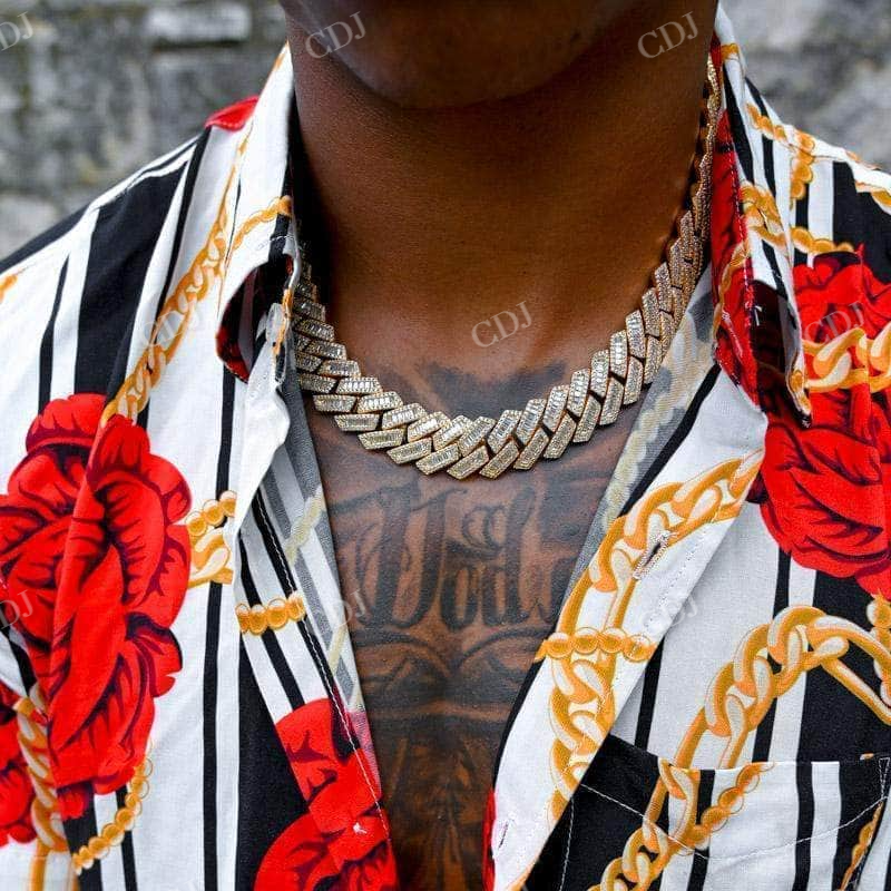 Baguette Diamond Hip Hop Men 19MM Cuban link Chain  customdiamjewel   