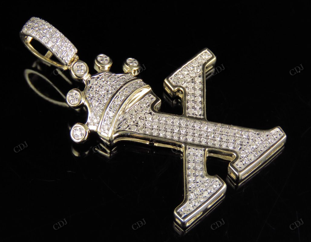 1.5" 0.40 CTW Initial 10K Gold Letter 'X' Crown Real Diamond Pendant CustomDiamJewel