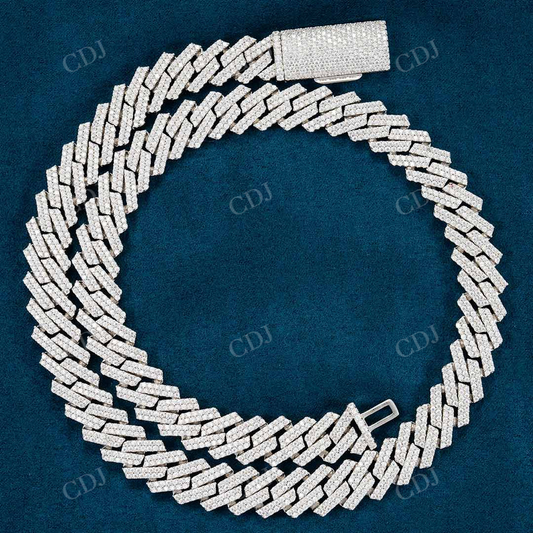 2 Row 12MM Prong Cuban Link Chain 14K White Gold