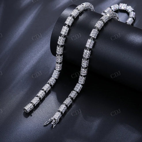 Hip Hop 10K White Gold Moissanite Iced Out Beaded Chain Necklace hip hop jewelry CustomDiamJewel