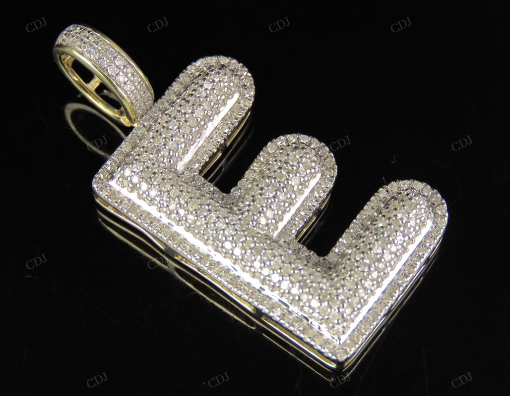 1 CTW 10K Gold Real Diamond E Letter Pendant CustomDiamJewel