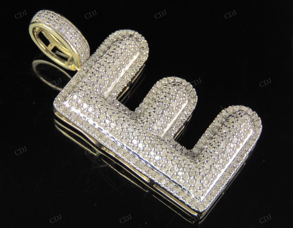 1 CTW 10K Gold Real Diamond E Letter Pendant CustomDiamJewel