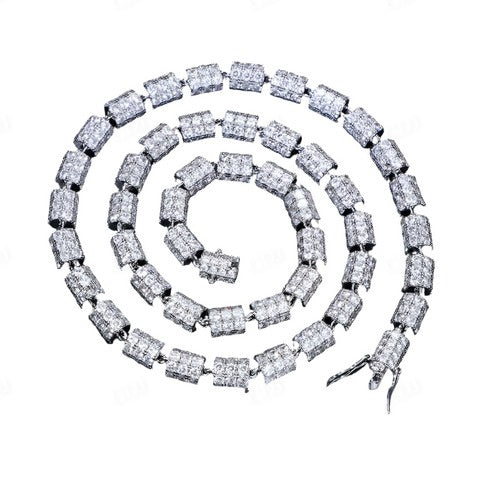 Hip Hop 10K White Gold Moissanite Iced Out Beaded Chain Necklace hip hop jewelry CustomDiamJewel