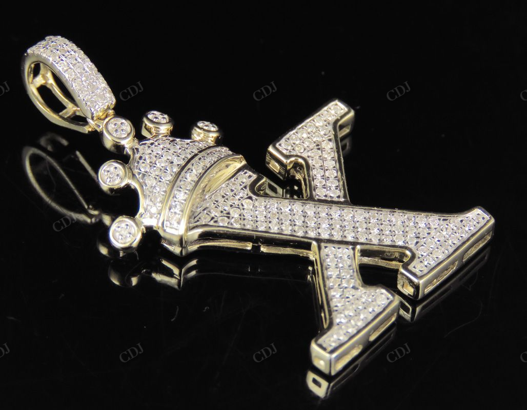 1.5" 0.40 CTW Initial 10K Gold Letter 'X' Crown Real Diamond Pendant CustomDiamJewel