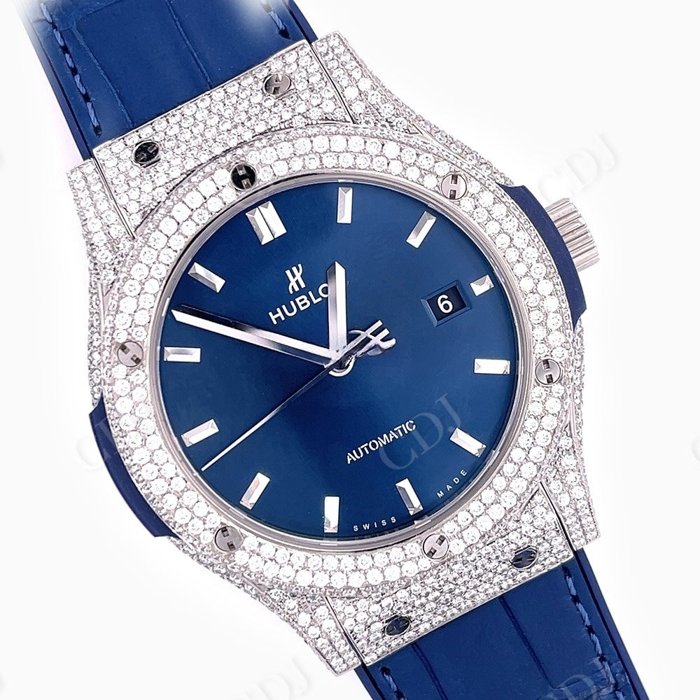 Blue Rubber Belt Blue Dial Custom Moissanite Watch customdiamjewel